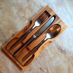 Rustic wooden cutlery holder Miniature kitchen organizer Wood Cutlery stand  for spoons and forks Tray for cutlery Kitchen Storage Container