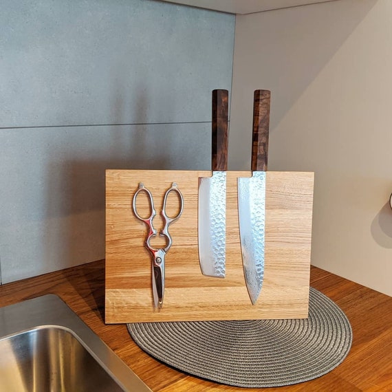 Magnetic Knife Block Without Knives Wooden Knife Stand Rustic Knife Block  Oak Knife Stand Wood Magnet Holder Personalized Knife Holder 