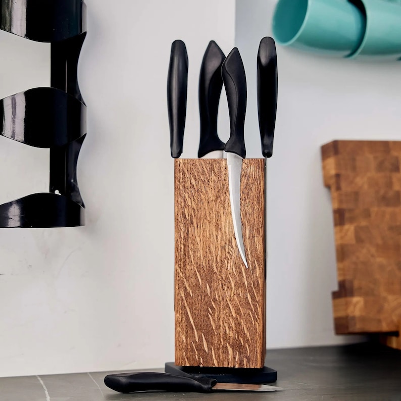 360 Rotating Block Rotatable Knife Block Wooden Knife Display Rustic ...