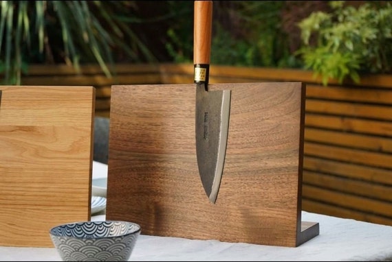 Magnetic Knife Block Without Knives Wooden Knife Stand Rustic Knife Block  Oak Knife Stand Wood Magnet Holder Personalized Knife Holder 
