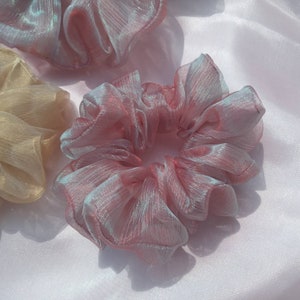 Organza Chiffon Scrunchies, Golden Red Wine & Sky Blue Scrunchie Hairbands, Girlfriend Gift, Gift to Self, Handmade in the UK