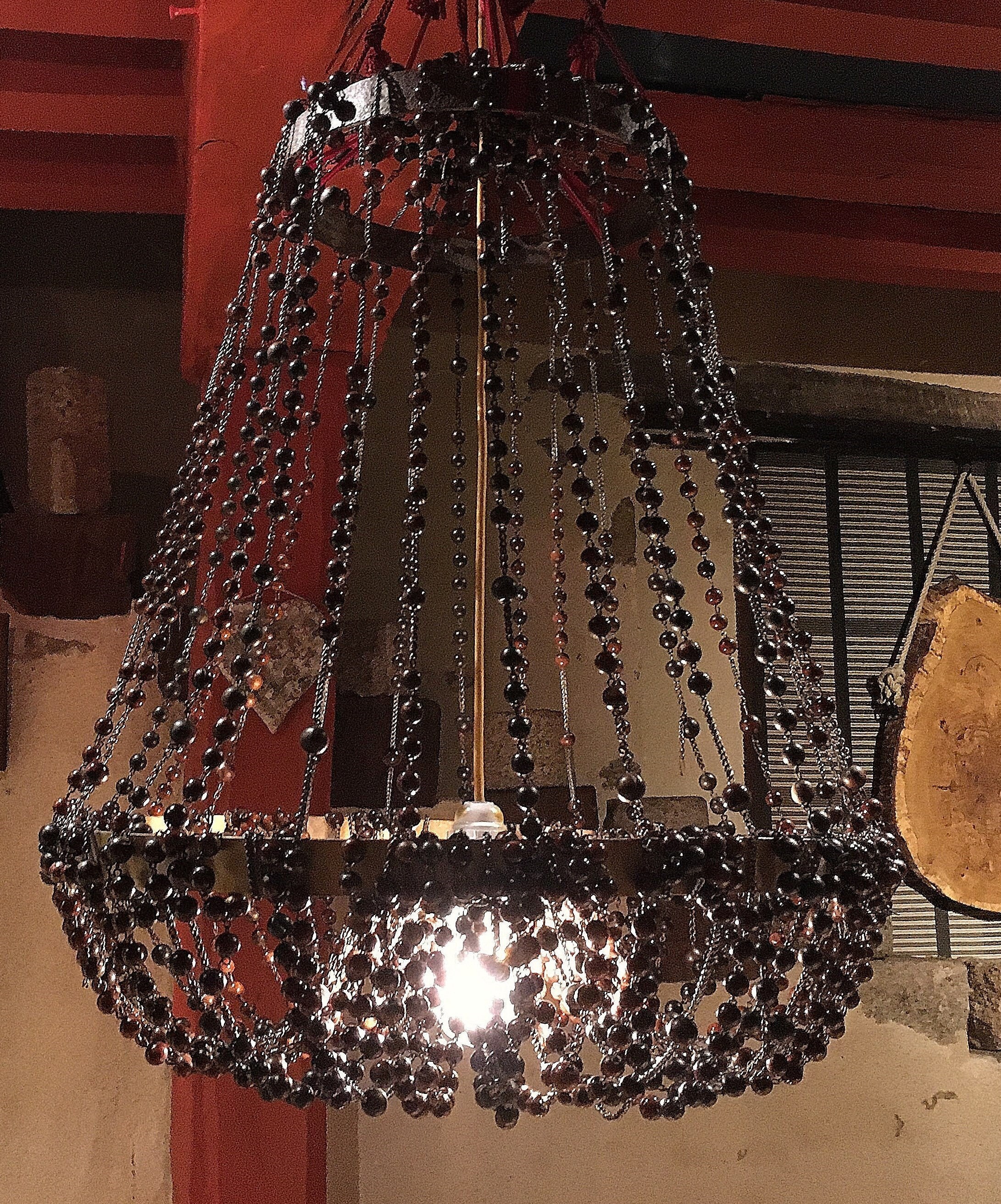 Lustre en Perles de Bois