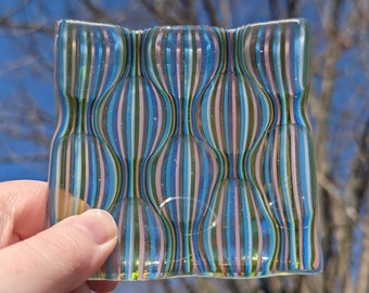 Optical Illusion Handmade Glass Trinket Plate, Tea Bag Holder, Spoon Rest