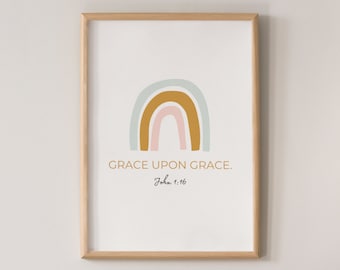 Juan 1:16, Gracia sobre la gracia, Grace Bible Verse, Christian, scripture wall Art, Bible Printable Art, Bible Quotes, John 116, INSTANT DOWNLOAD