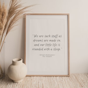 William Shakespeare, The Tempest, Quote, Such Stuff as Dreams, Inspirational, Heart, Printable Art, Minimalist, Literary, INSTANT DOWNLOAD