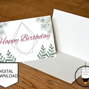 Cartão de feliz aniversário para impressão, cartão de aniversário com download instantâneo, dobrado 5x7