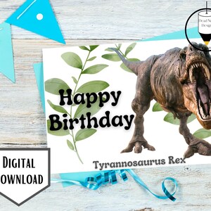 Printable Dinosaur Happy Birthday Card, Tyrannosaurus Rex Birthday Card Instant Download, T-Rex Card 5x7in folded