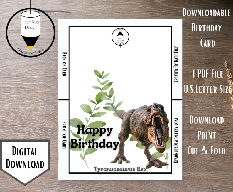 Printable Dinosaur Happy Birthday Card, Tyrannosaurus Rex Birthday Card ...