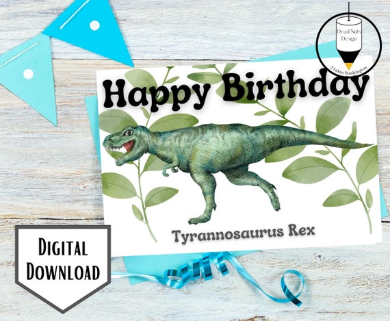 Printable Dinosaur Happy Birthday Card Tyrannosaurus Rex | Etsy