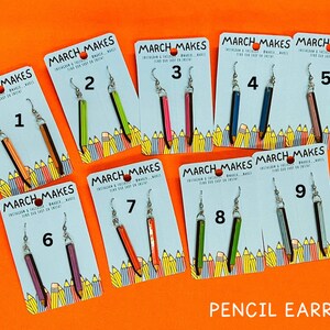 Wooden Pencil Earrings, Quirky earrings, Handmade Accessories, Stationery, Jewellery, Teacher Gifts