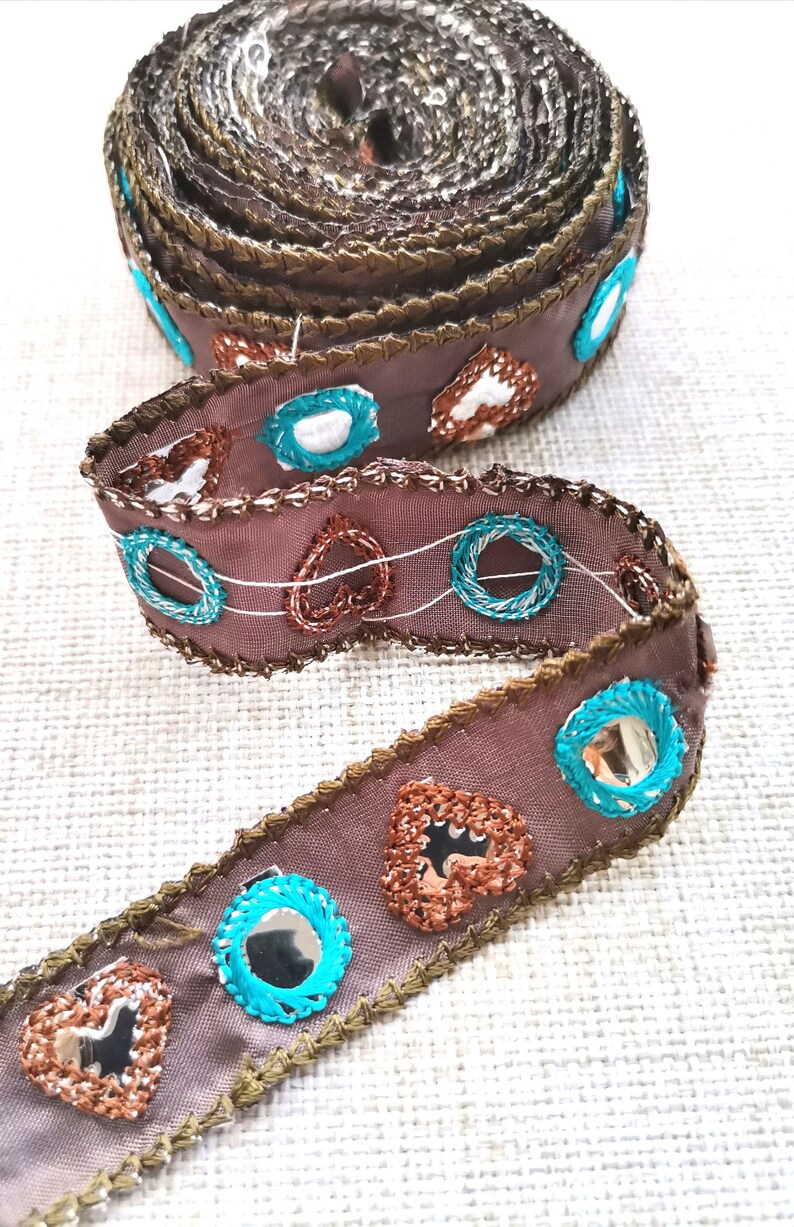 Ribbon for Sewing 34 Inch Ribbon By the Yard Valentine Heart Ribbon Embroidered Ribbon Valentine/'s Trim Mirror Trim Indian Trim