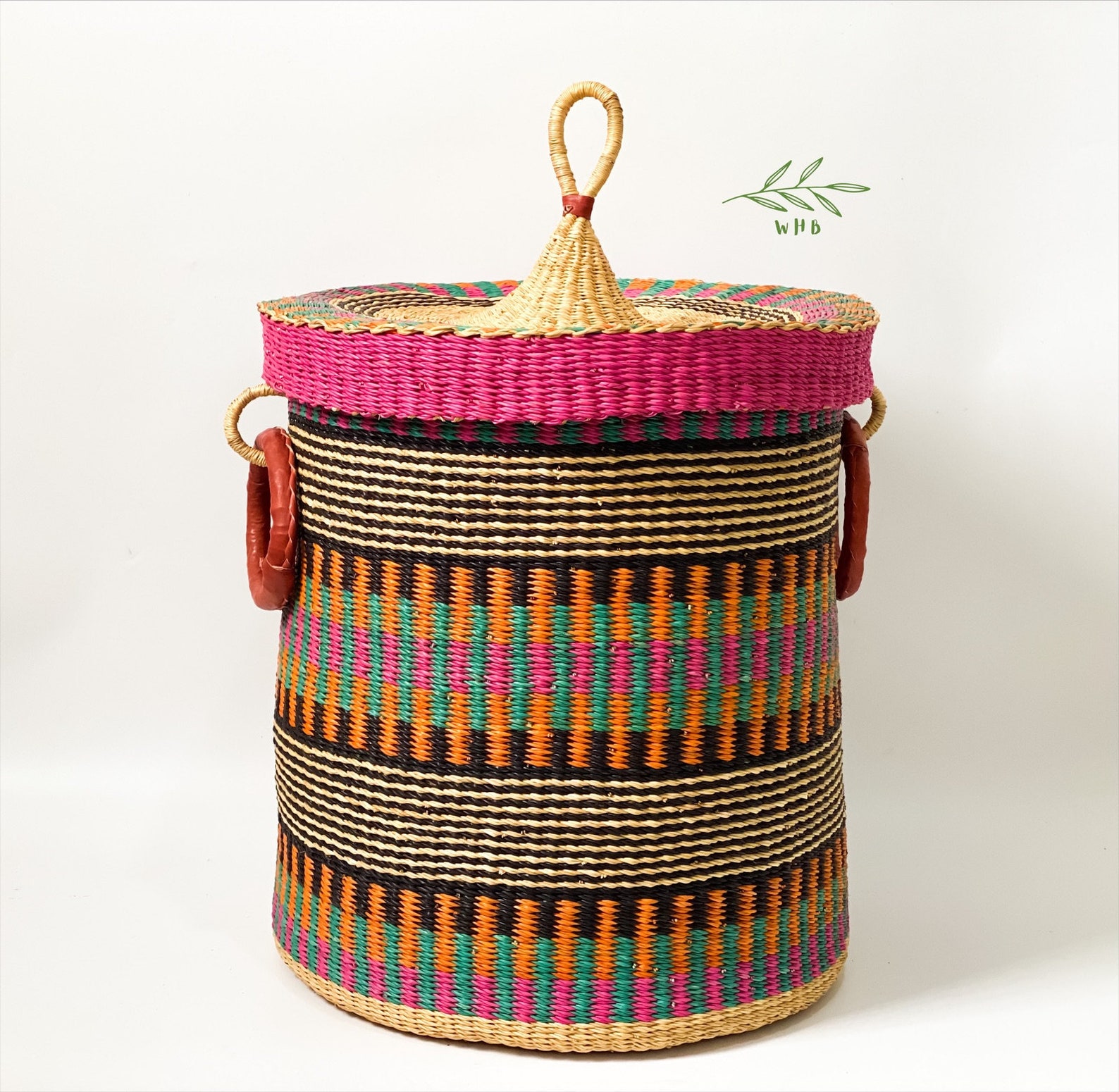 Woven Laundry Basket With Lid African Woven Basket Storage Etsy