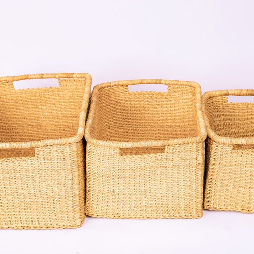 Rectangular Storage Basket Natural Woven Storage Basket Etsy