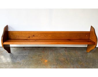 Vintage Large Solid Wood Wall Shelf with Sculpted Ends