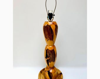Live Edge Wood Table Lamp Burl Grain Hand Turned Organic Form 26 Inch