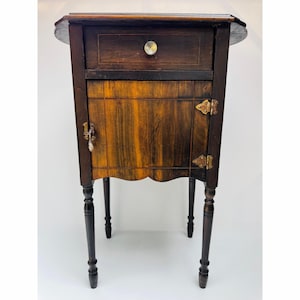 Vintage Smoking Stand Cabinet Wood Ashtray Table Copper Lined Tobacco Stand Side Table