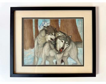 Original Signed Gordon Rickart Wolf Pastel Drawing Framed Wildlife Art 2007