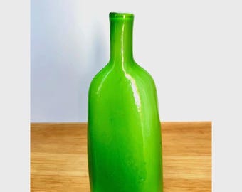Large Mid-Century Modern Green Art Glass Bottle Vase, 12"