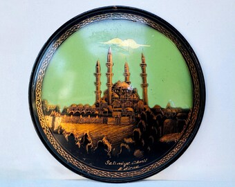 Vintage Turkish Selimiye Mosque Tray Edirne Copper Tone Wall Plate