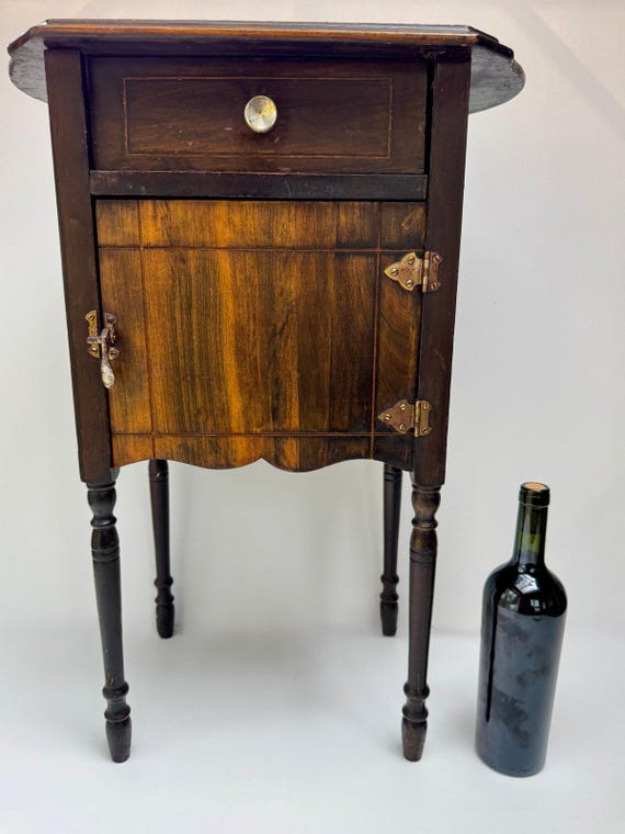 tobacco stand Vintage Smoking Stand Cabinet Wood Ashtray Table Copper Lined Tobacco Stand  Side Table