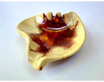 Vintage MG Pottery Drip Glaze Ceramic Ashtray MCM Freeform