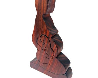 Bob Ameri Signed Mid Century Modern Wood Telesculpture Mother and Child Puzzle Sculpture