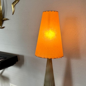 Vintage Italian Empoli Style Green Glass Table Lamp Tall Mid Century Cone Form