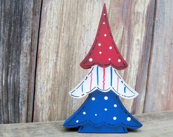 red, white and blue tree, Americana,  July decor, summer decor, Memorial Day, 4th of July, tiered tray decor