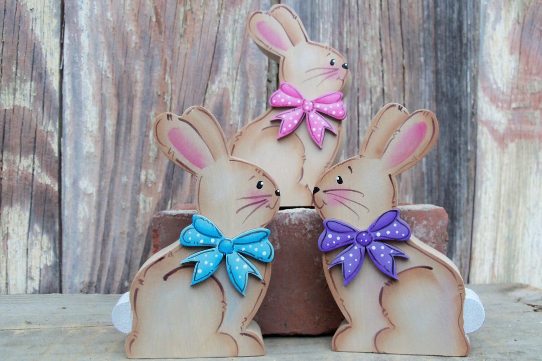 Bunny With Bow: Hand Painted, Spring Decor, Easter Gift, Tiered Tray - Etsy