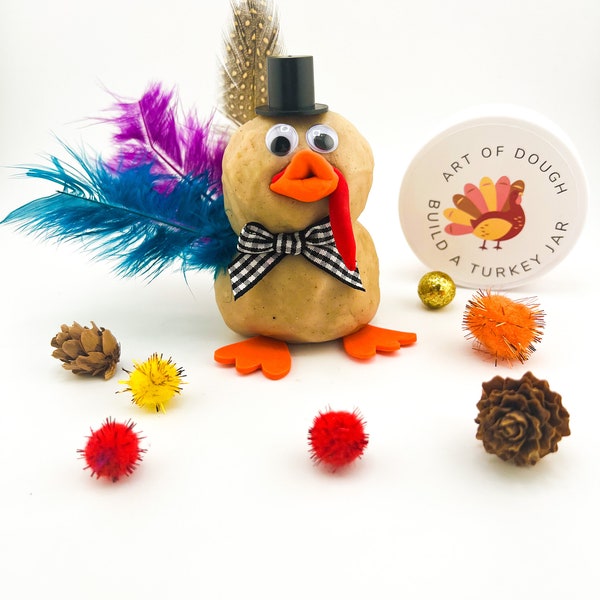 Build a Turkey Playdough Jar, Kids Party Favor, Kids Class Gift, Preschool Activity, Craft On The Go