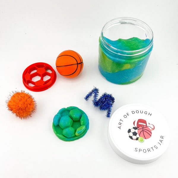 Sports Themed Playdough Jar, Kids Party Favor, Kids Class Gift, Preschool Activity, Craft On The Go
