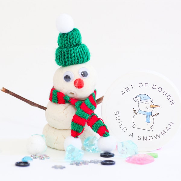 Build a Snowman Playdough Jar, Christmas Stocking Stuffer, Kids Gift, Sensory Play