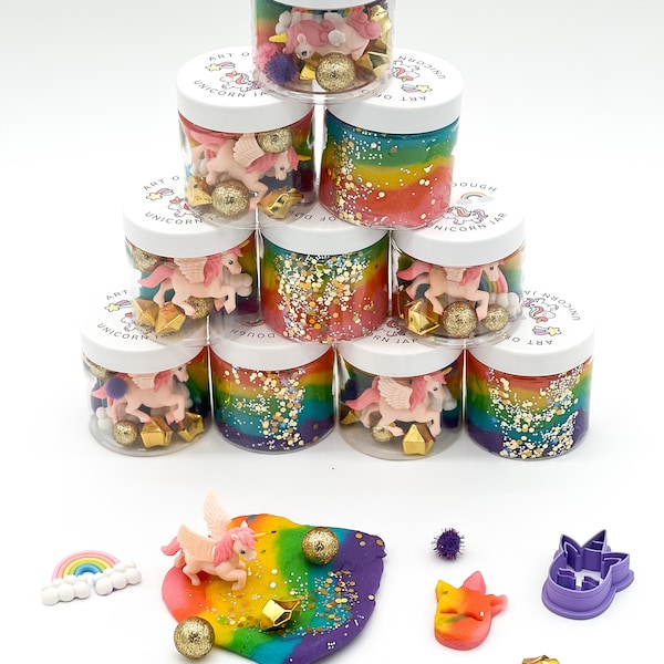 Playdough Kit, Unicorn Play Dough Kit for Girls, Sensory Play, Rainbow Unicorn, Party Favor, Playdoh Tools, Craft Kit, Busy Box for Kids