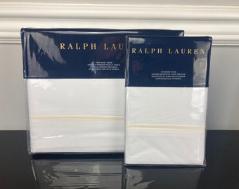 Ralph Lauren 100% Cotton Palmer Percale Duvet Cover Sham 2 Pc Set White Regatta Cream Border TWIN