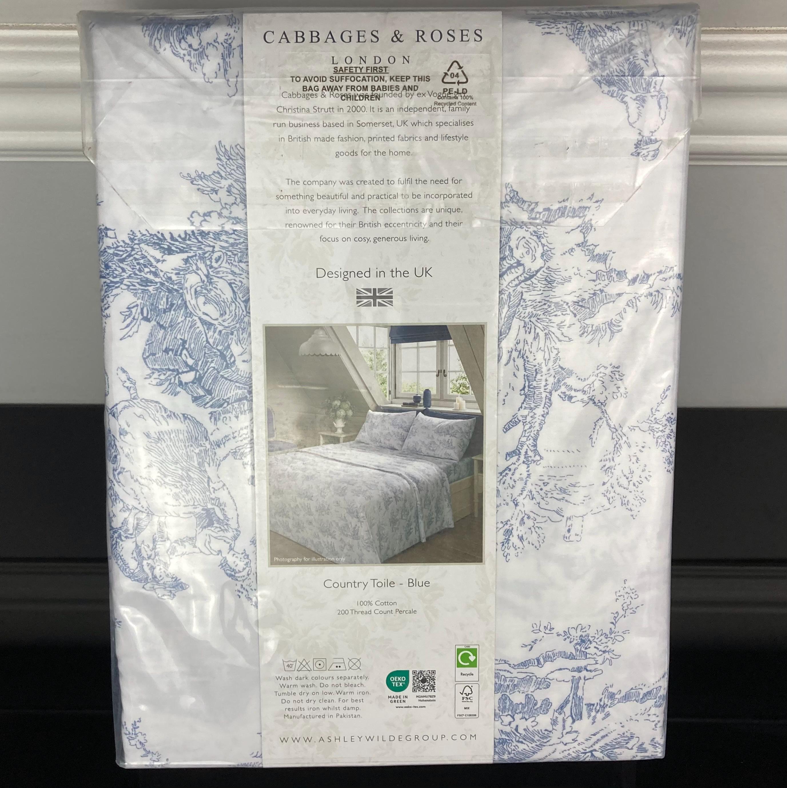 CABBAGES & ROSES London Country Toile Cottage Farmhouse Blue White ...