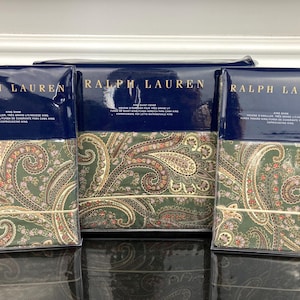 Ralph Lauren Heritage Paisley 100% Cotton Duvet Cover Sham 3 Pc Set Sage Green Multicolor KING
