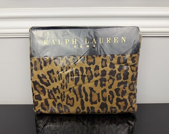 Made in USA Ralph Lauren Aragon Neutral Leopard 100% Cotton QUEEN Fitted Sheet Up To 14" DEEP