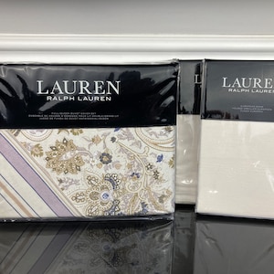 5 Pc Ralph Lauren Estella Paisley Luxury 100% Silky Cotton Sateen Duvet Cover Euro Sham Set Cream Multi QUEEN