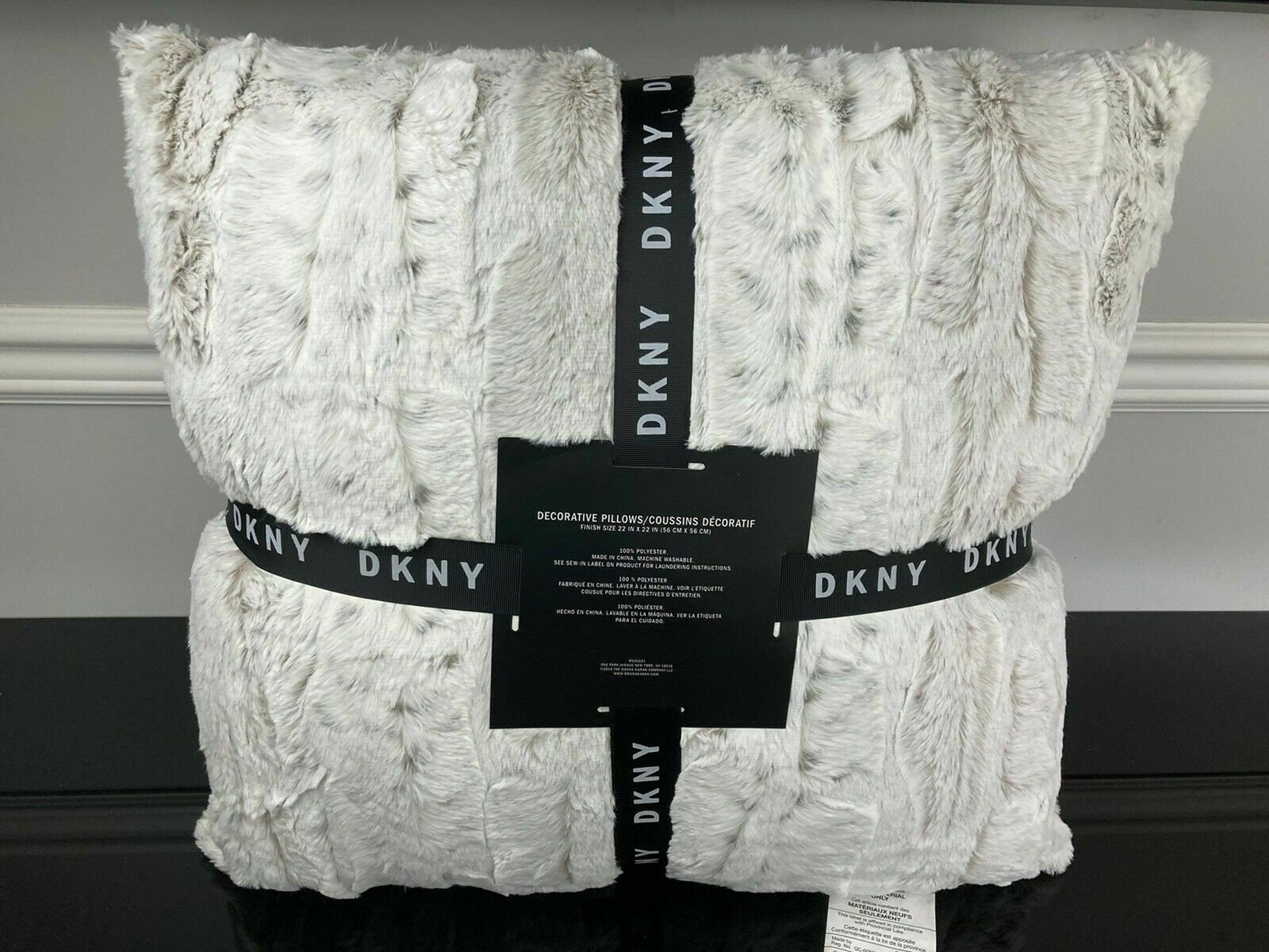 DKNY Set of 3 Faux Fur Decorative Pillows Snow Leopard Tan Etsy