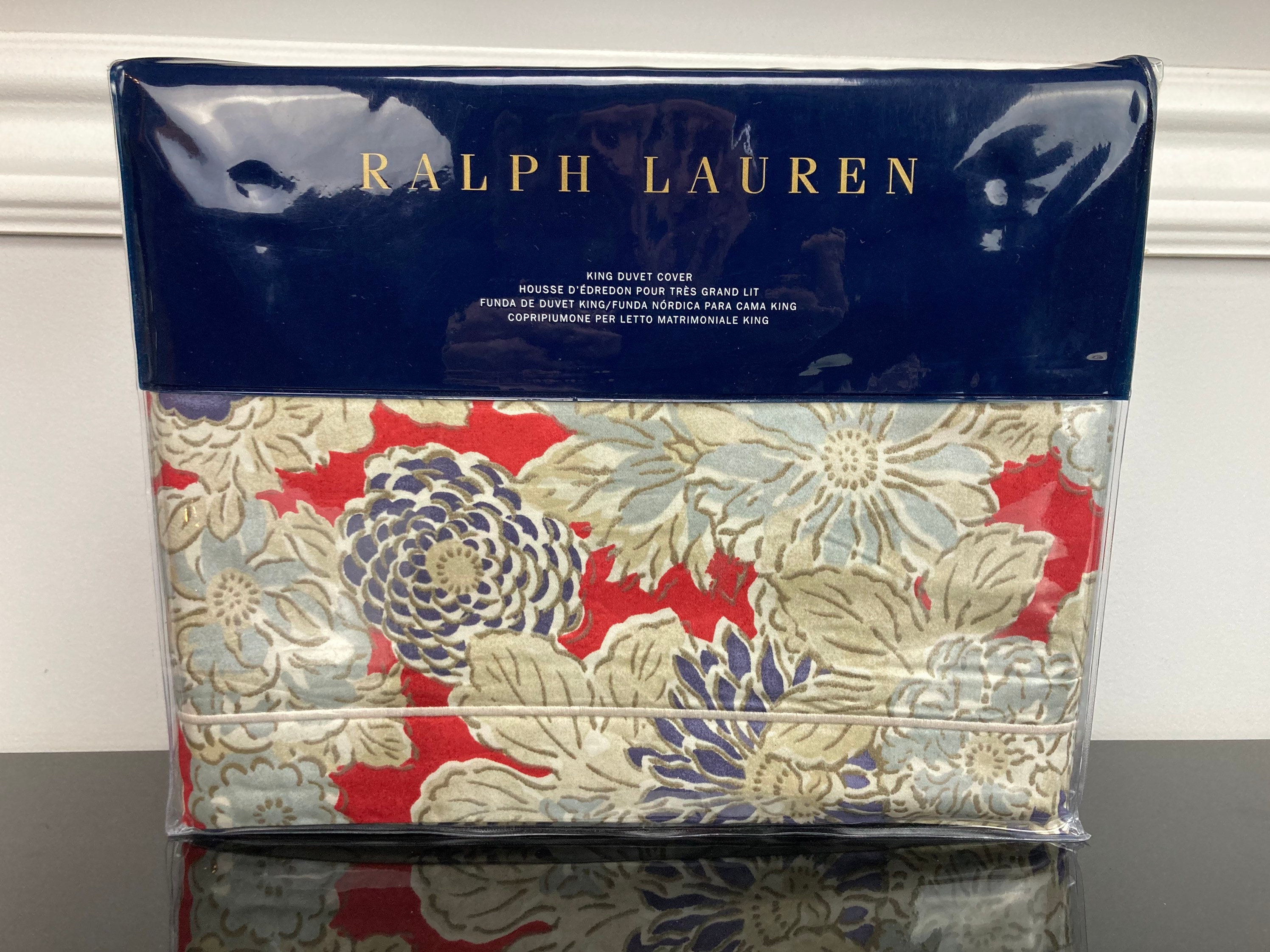 Ralph Lauren Remy Floral Sateen Finish Duvet Cover Beige Red Purple