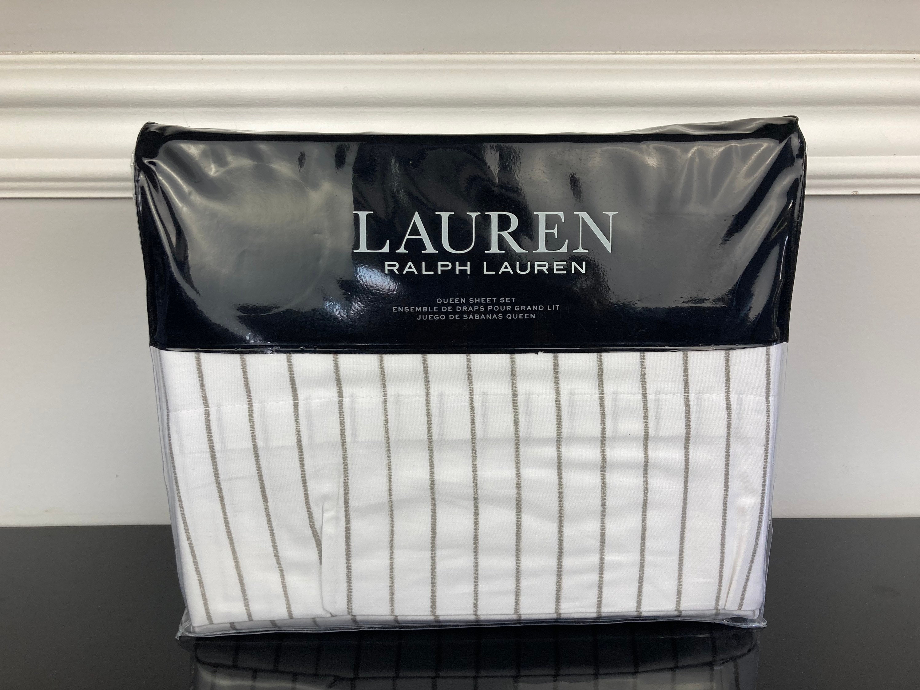 Ralph Lauren Spencer Stripe Sateen 100 Cotton 4 Pc Sheet Set White Grey Gray QUEEN Etsy