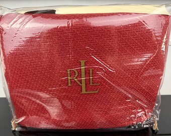 1990s Made in USA New Ralph Lauren Lawton Red 100% Ringspun Cotton Bed Blanket KING