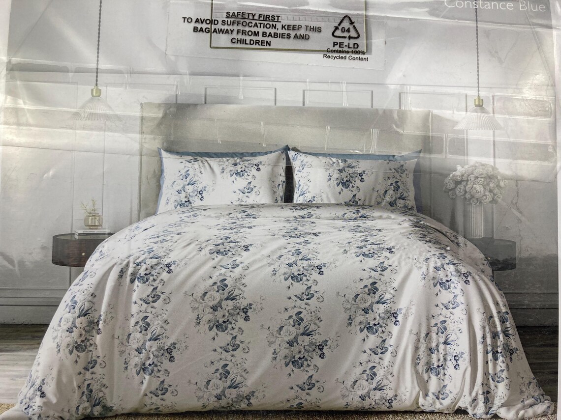 CABBAGES ROSES London Constance Blue Floral Cottage Farmhouse 3 Pc cabbages-roses-london-constance-blue-floral-cottage-farmhouse-3-pc