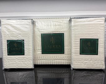 1990s New Ralph Lauren 52nd Street Jacquard Cream Duvet / Comforter Cover and European Shams 3 Pc Set KING