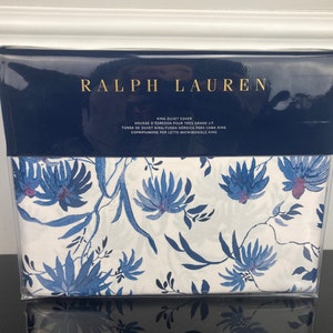 Ralph Lauren 100% Cotton Sateen Adelaide Floral Duvet Cover White Blue KING