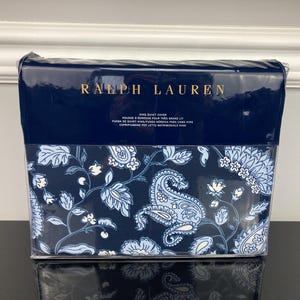 Ralph Lauren Delphine Paisley Duvet Cover 100% Cotton Sateen Navy Blue White KING