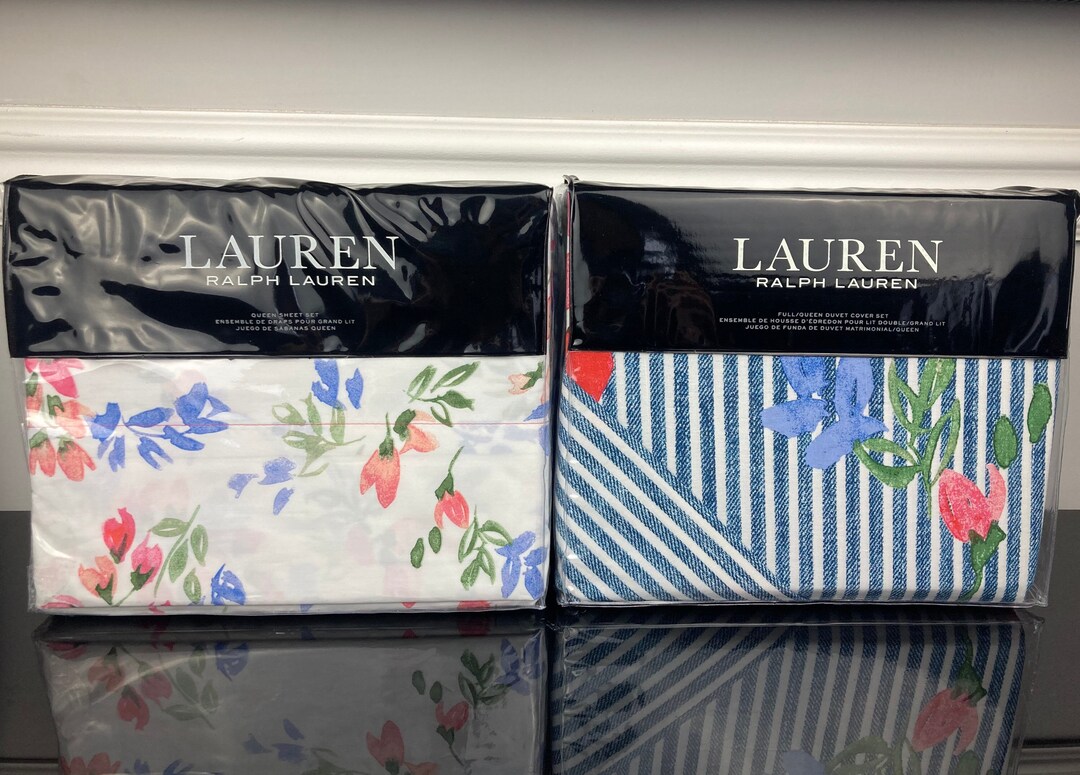 7 Pc Ralph Lauren Maggie Floral Stripe 100 Cotton Duvet Cover Sheet
