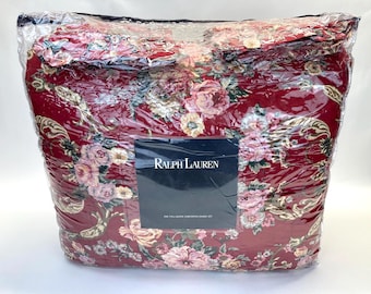 Ralph Lauren Marseilles Floral Comforter Standard Shams 3 Pc Set 100% Cotton Red Multicolor Made in USA FULL / QUEEN
