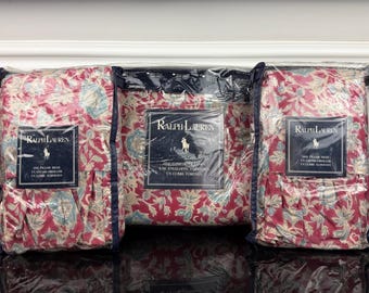 1990s Made in USA New Ralph Lauren Annabelle Floral Multicolor Double Full / Queen Duvet / Comforter Cover Ruffled European Shams 3 Pc Set