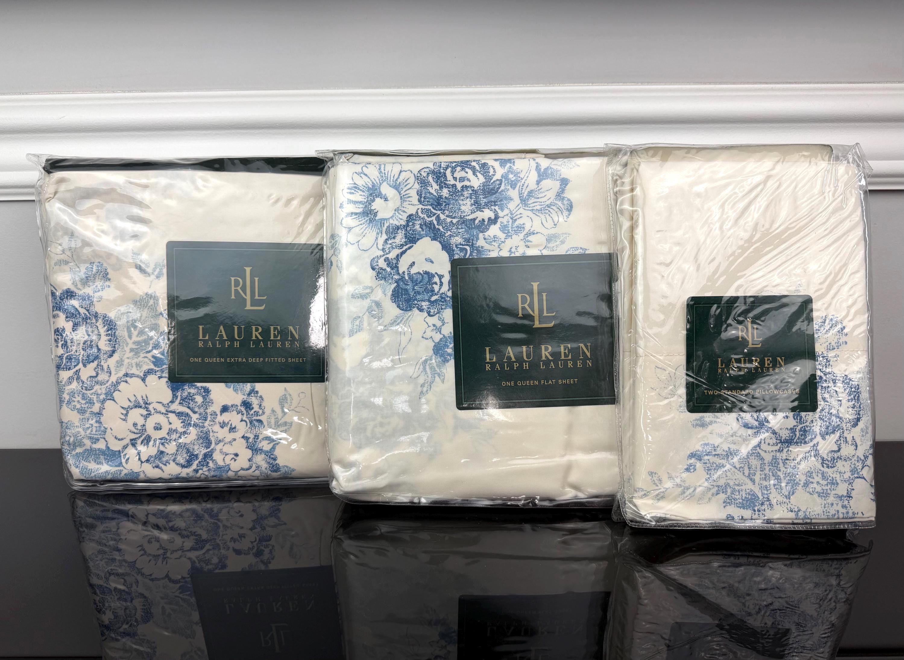 New Ralph Lauren Catalina Island Floral Blue Cream 100% Cotton